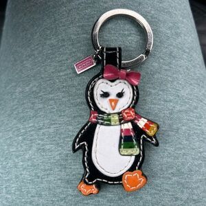 Coach Penguin Bag Charm with Pink Bow and Colorful Scarf